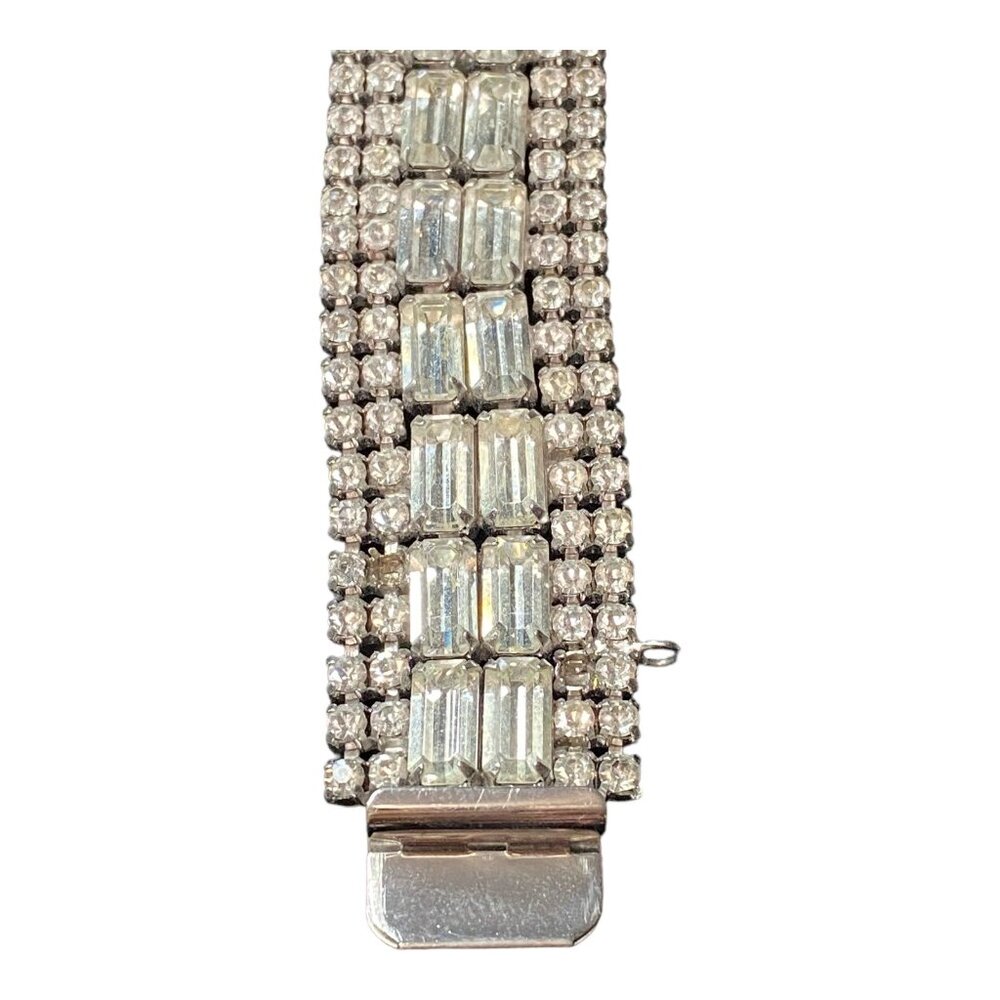 Bracelet Rhinestones 7 Inches Silver-Toned Safety Chain